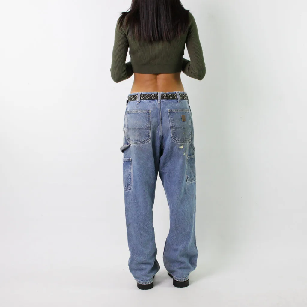 Light Blue Denim 90s Carhartt Cargo Skater Trousers Pants Jeans (32x30)