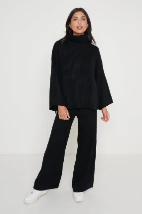 Lina Ribbed Trousers- Black