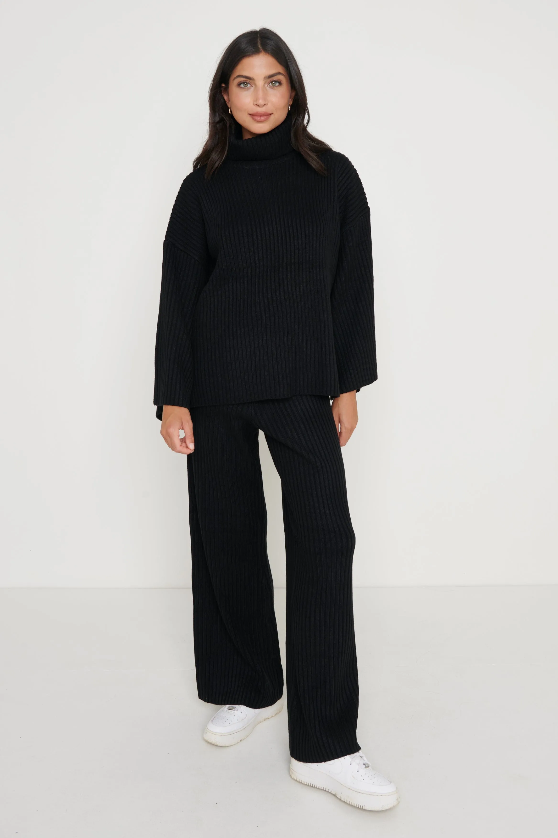 Lina Ribbed Trousers- Black