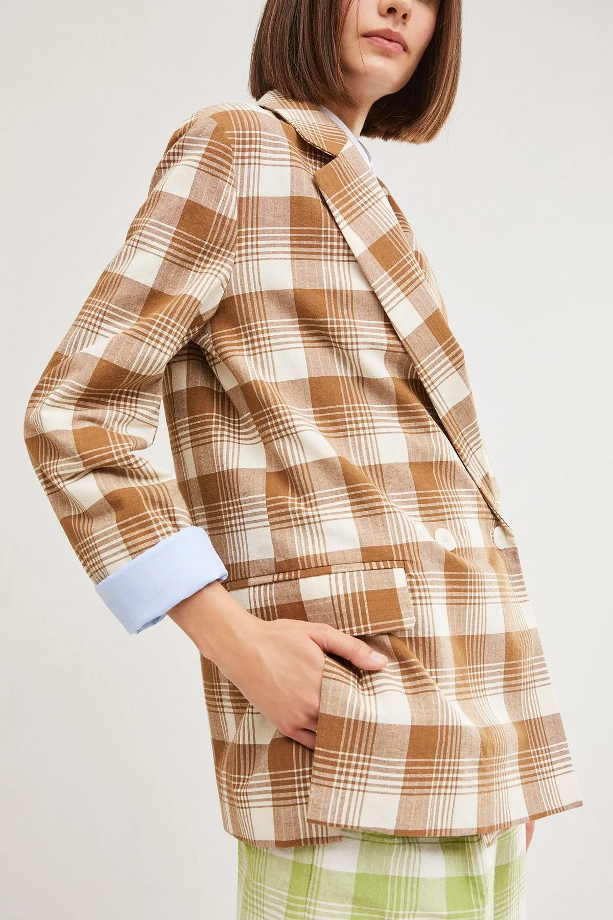 Linen blend double-breasted jacket
