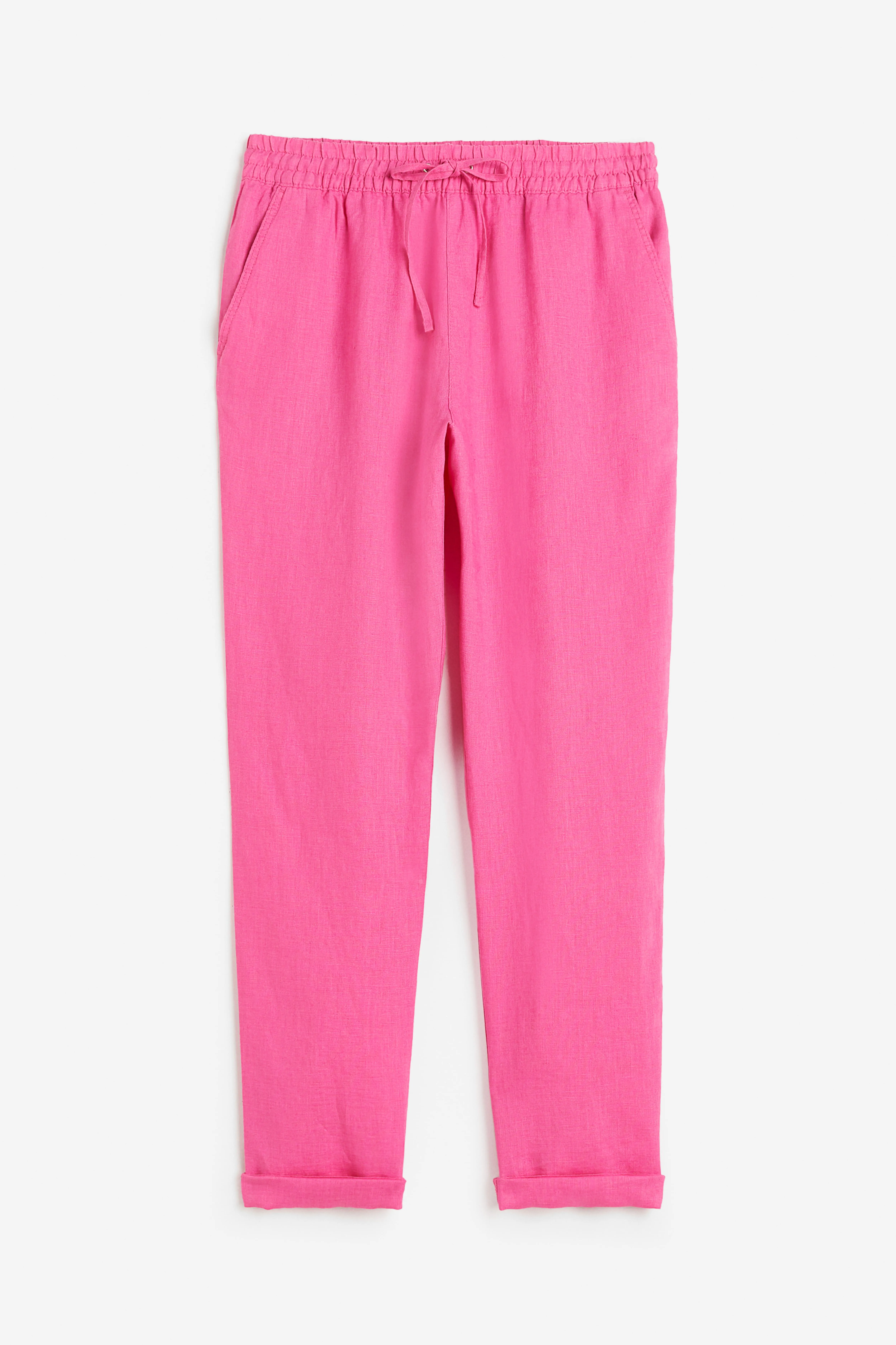 Linen joggers - Regular waist - Ankle length - Pink - Ladies | H&M GB