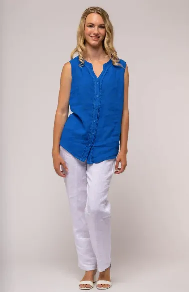 Linen Luv French Linen Sleeveless Top | Royal