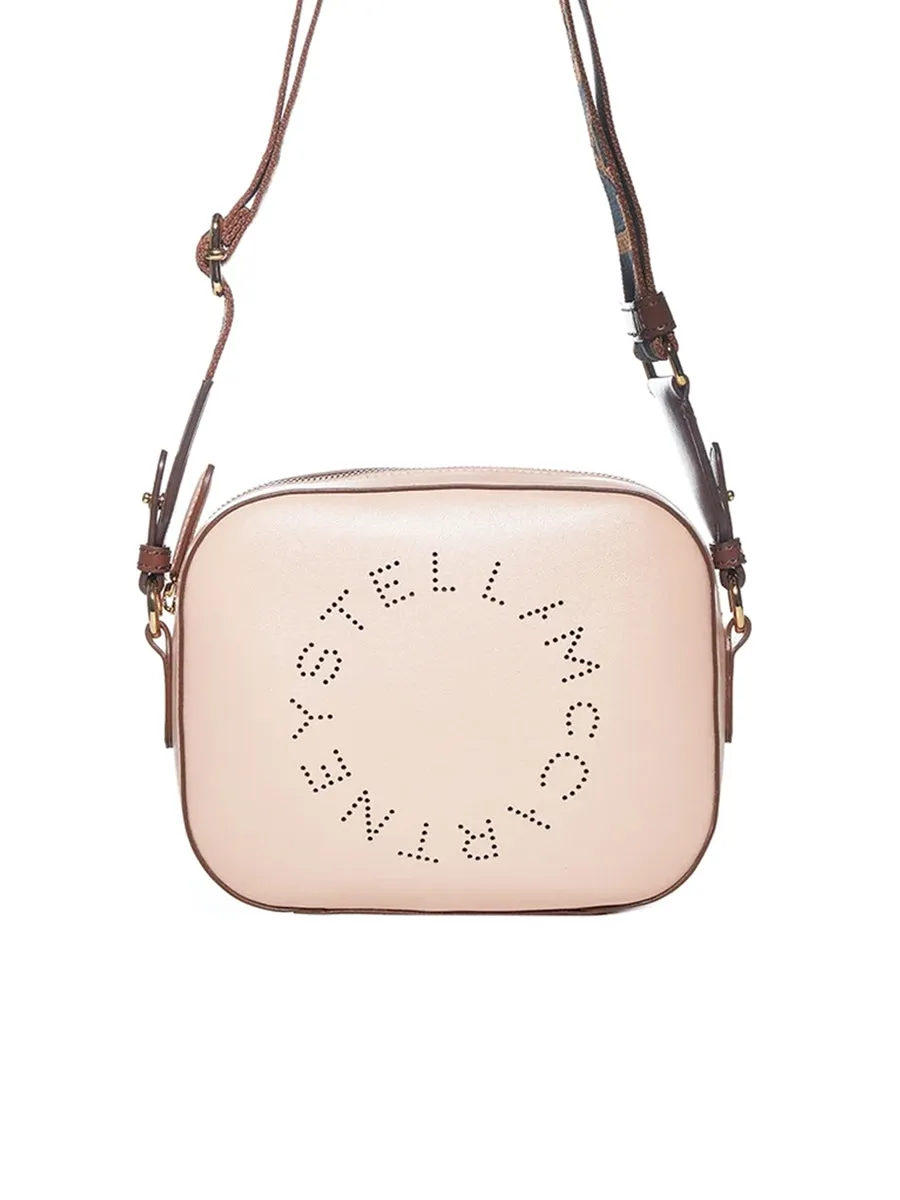 Logo Perforated Mini Camera Bag in Beige