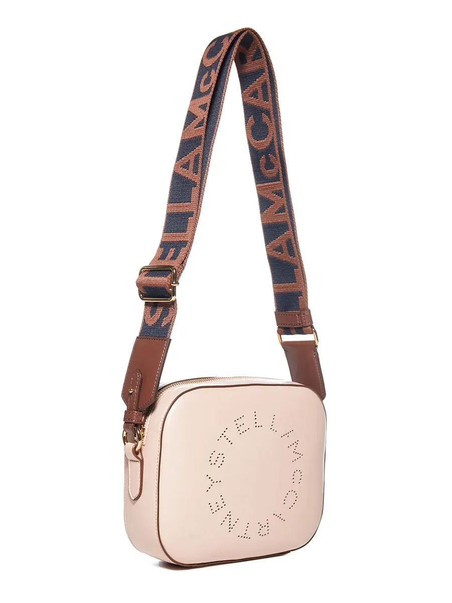Logo Perforated Mini Camera Bag in Beige