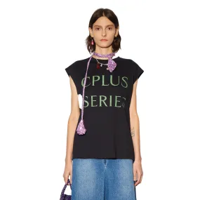 Logo Print Sleeveless Oversize Top-