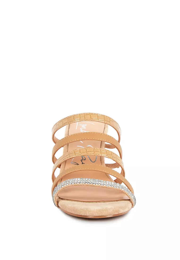 London Rag Beige Multi Strap Diamante Detail Sandals
