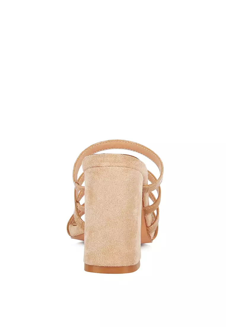 London Rag Beige Multi Strap Diamante Detail Sandals