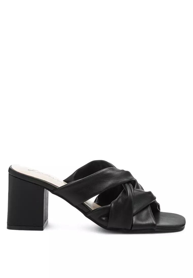 London Rag Black Interwoven Straps Mid Heeled Sandals