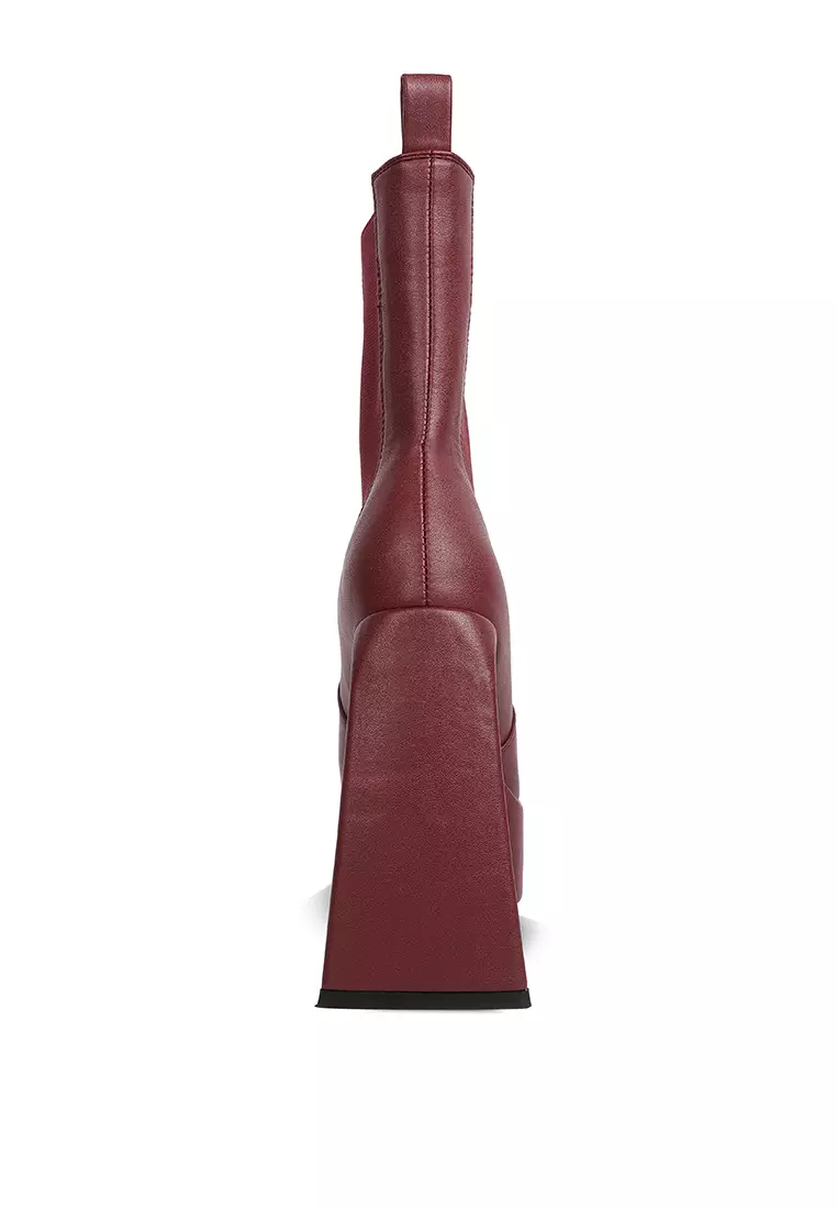 London Rag Burgundy High Platform Block Heeled Chelsea Boot