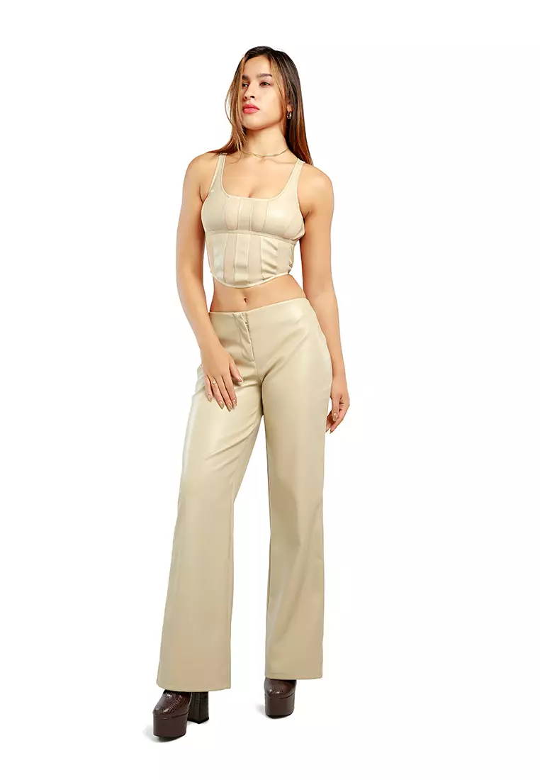 London Rag Mesh Sleeveless Crop Top in Stone