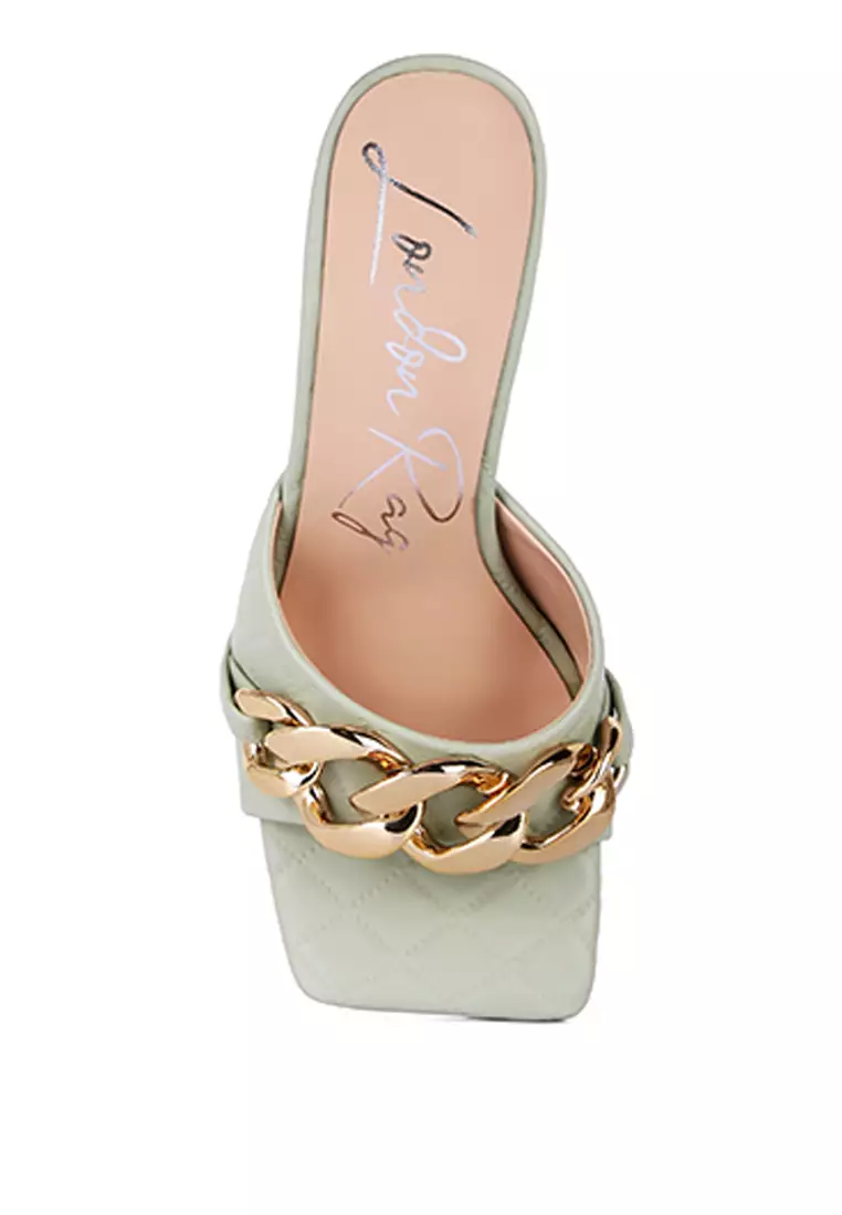 London Rag Mint Quilted Metal Chain Heeled Sandals