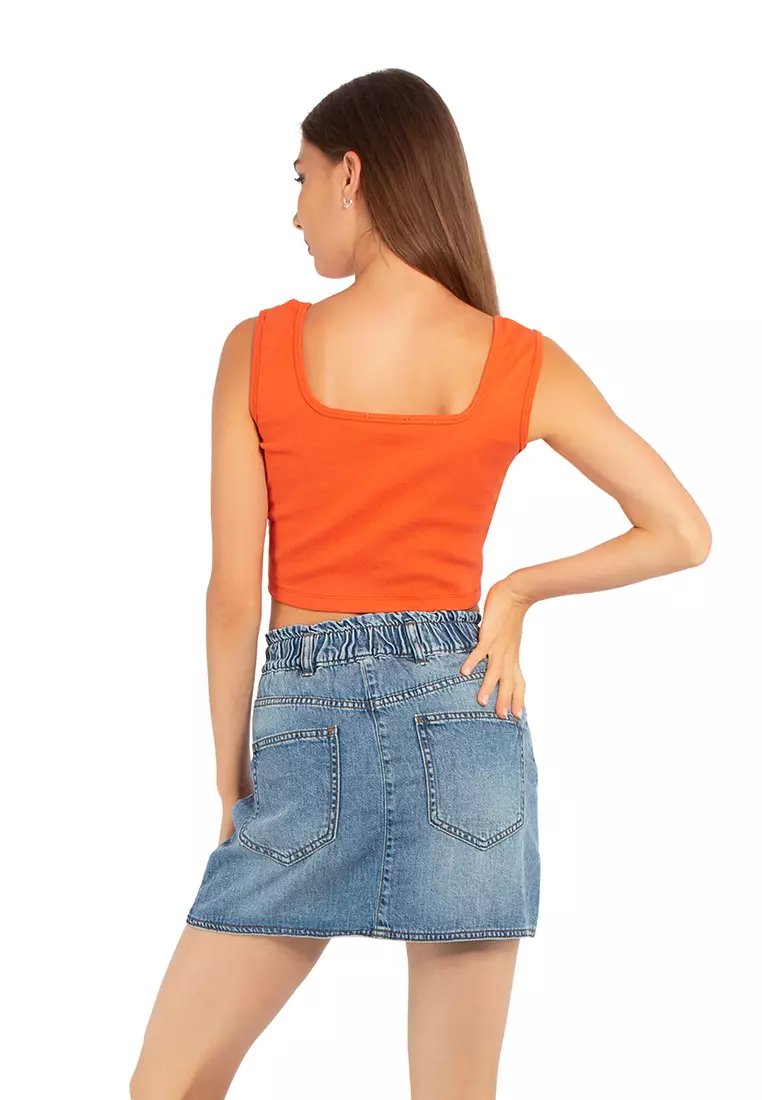 London Rag Orange Basic Sleeveless Crop Top