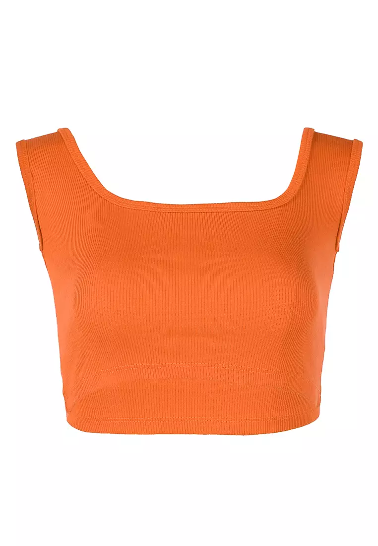 London Rag Orange Basic Sleeveless Crop Top