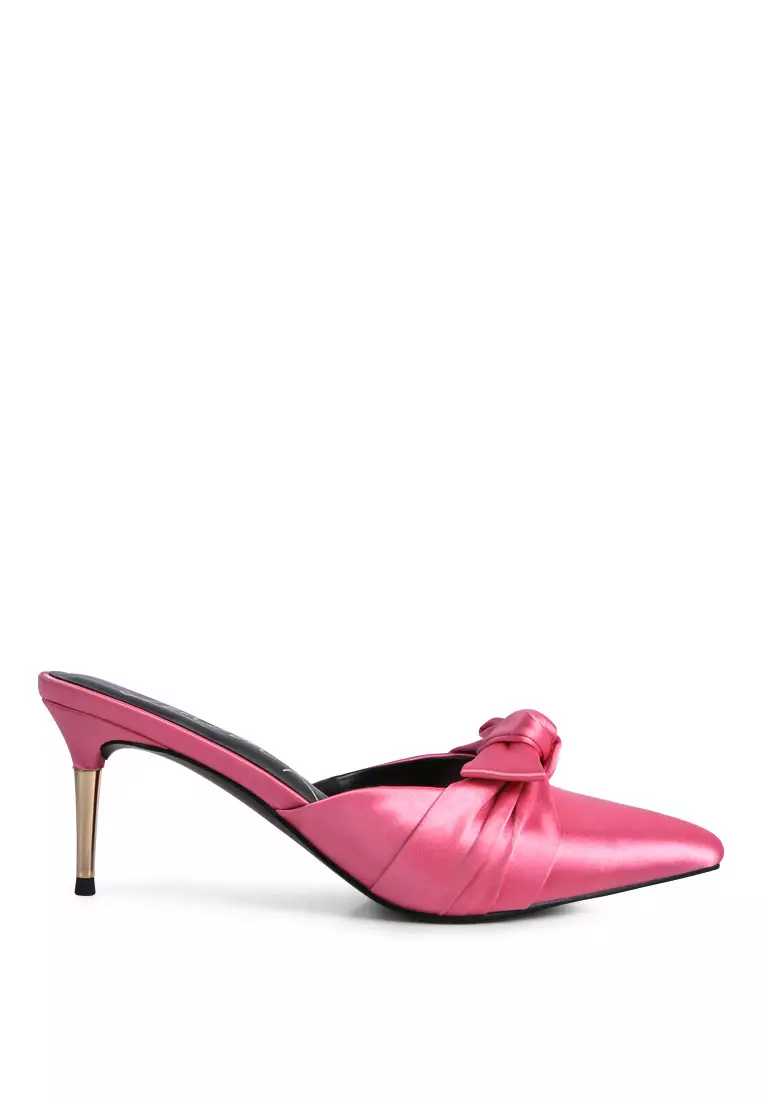 London Rag Pink Satin High Heeled Mule Sandals
