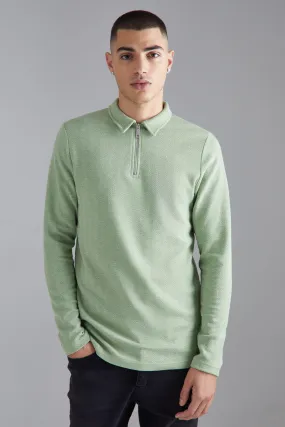 Long Sleeve Slim Herringbone Polo