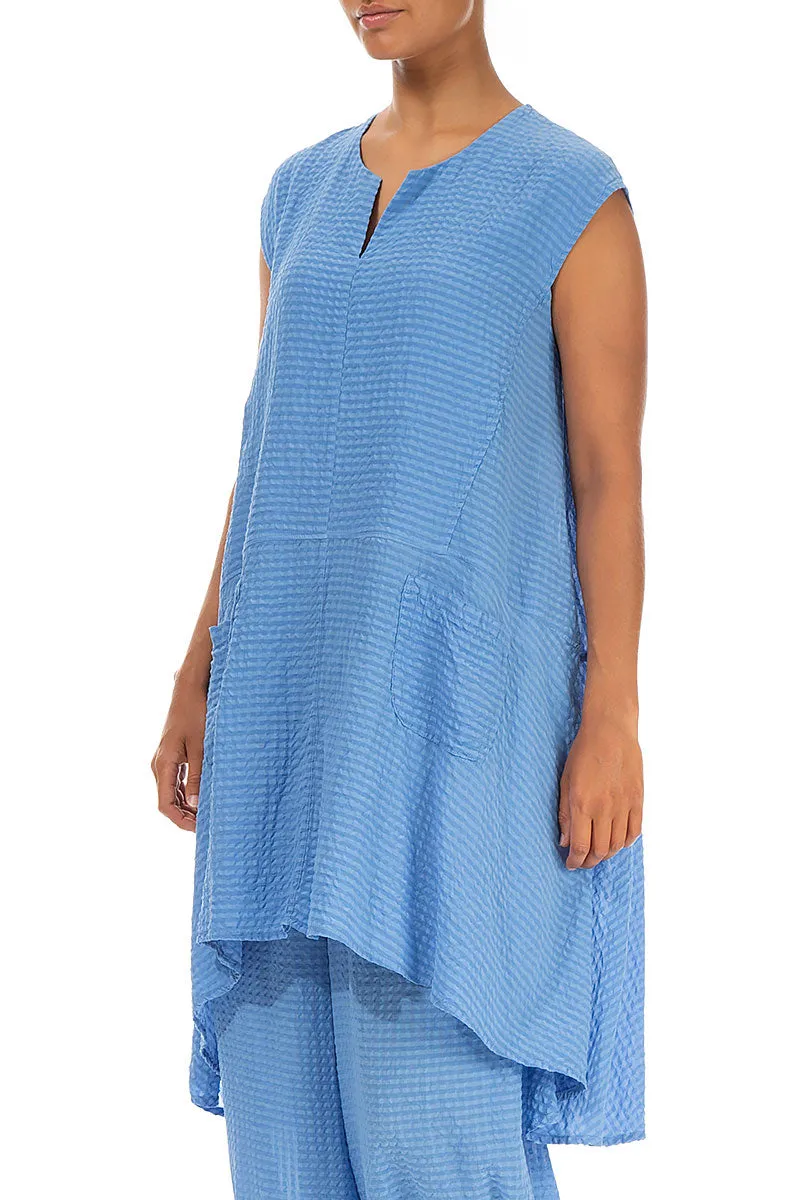Longer Back Cornflower Textured Silk Tunic