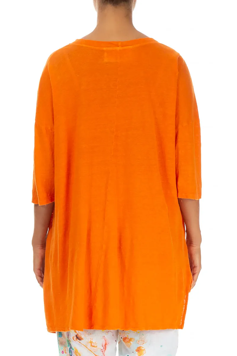 Longer Back Neon Orange Linen Tunic