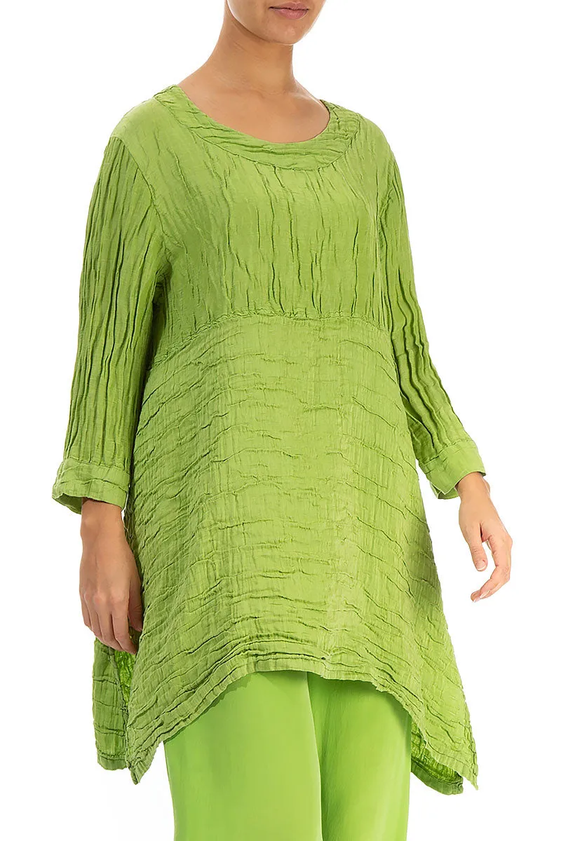 Longer Sides Crinkled Green Silk Tunic