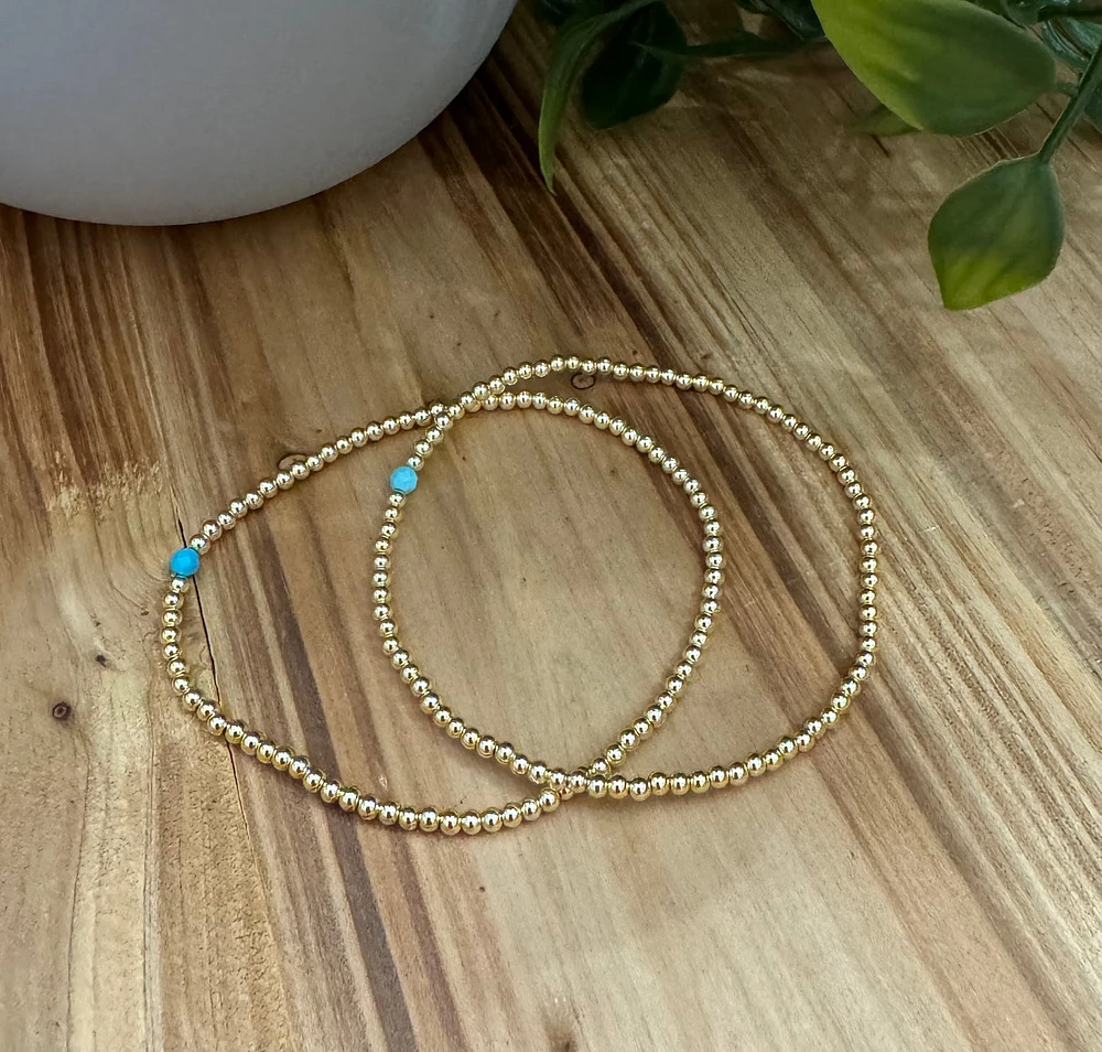 Look-A-Like Beaded Bracelet- Gold/Touch of Aqua