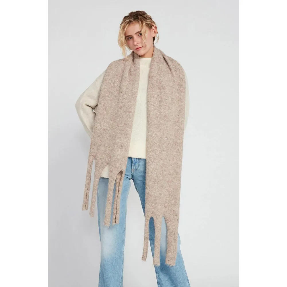 Look By M Paint Splashed Grunge Tassel Taupe Scarf (Women's)