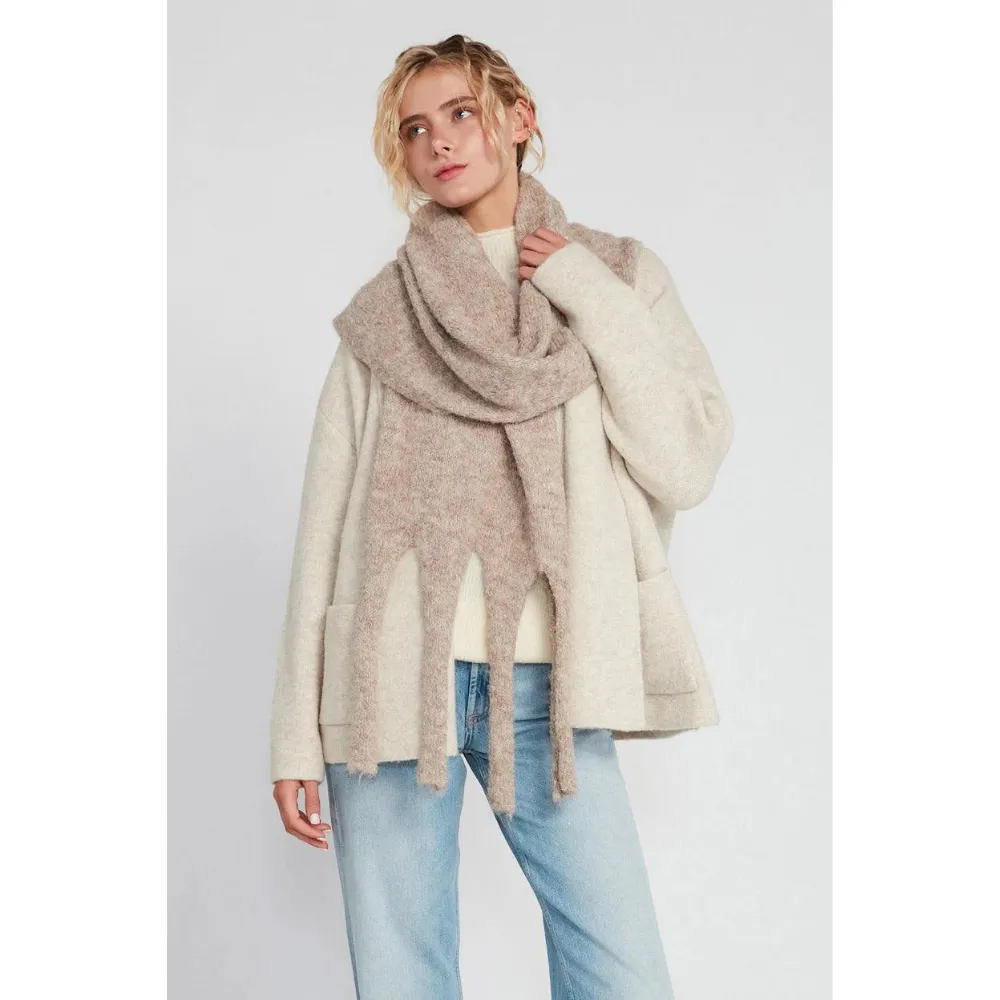 Look By M Paint Splashed Grunge Tassel Taupe Scarf (Women's)