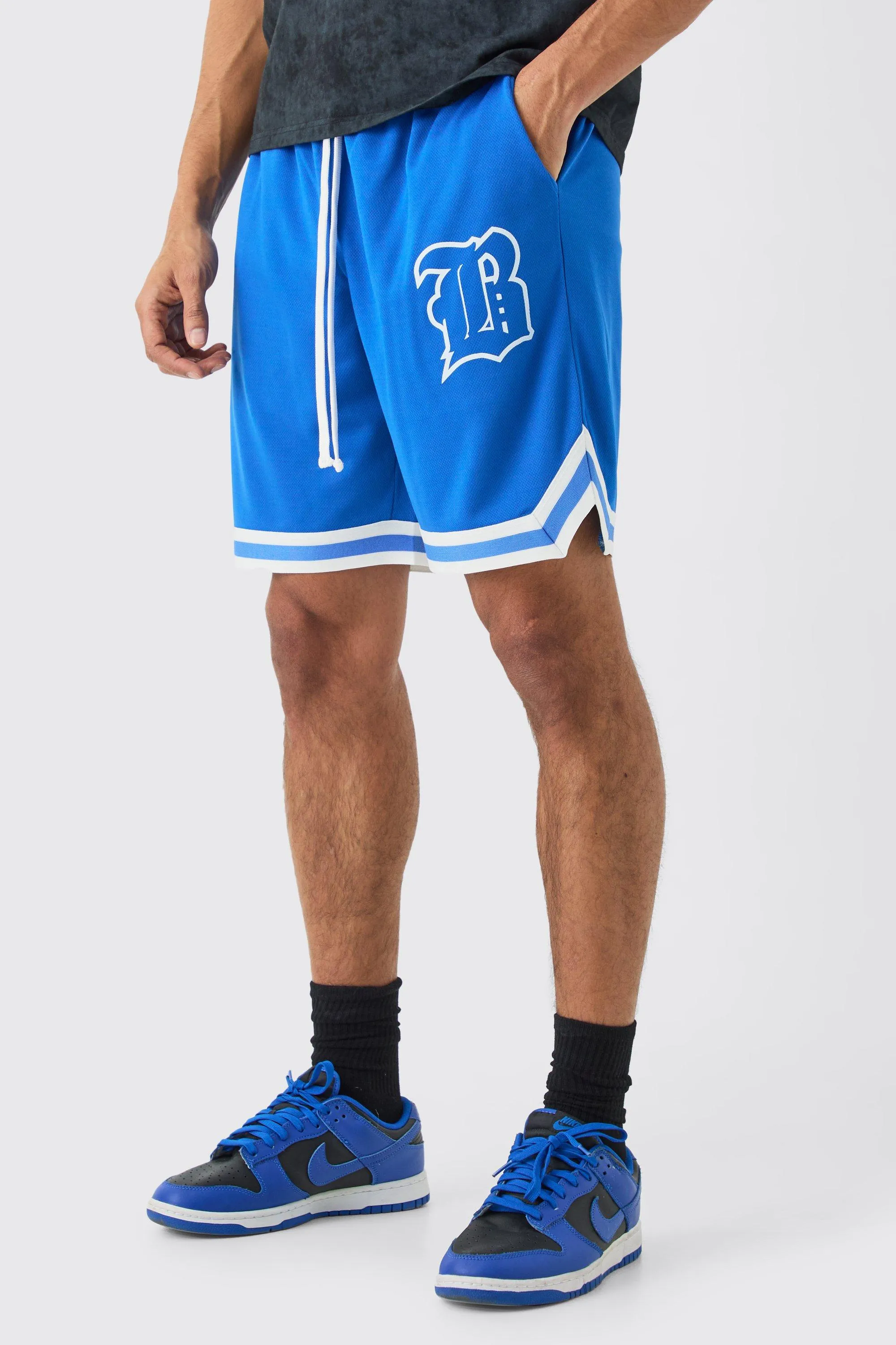 Loose Fit B Applique Mesh Basketball Short