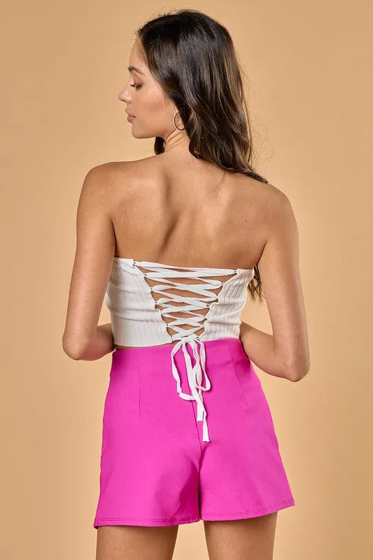 Loreli Ribbed Lace Up Back Scarf Top