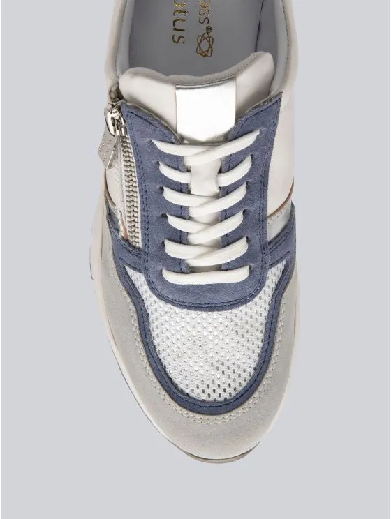 Lotus Sammie Leather Trainers in White and Blue