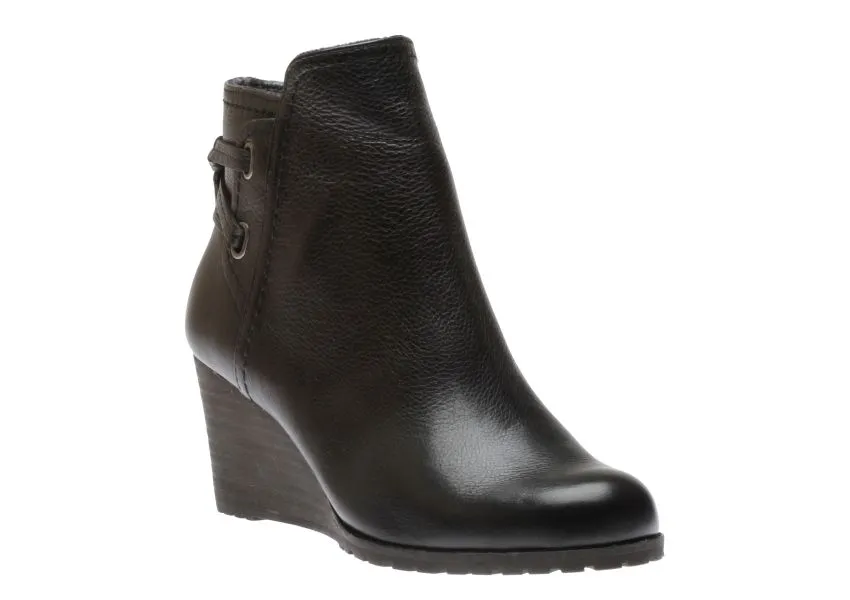 Lucinda Black Back Tie Ankle Wedge Boot