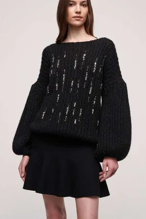 Luisa Spagnoli COMMENDA BLACK RHINESTONE BALLOON SLEEVES SWEATER