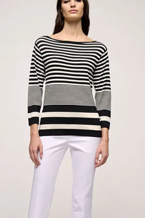 Luisa Spagnoli CORAZZA BLACK STRIPED BOATNECK PULLOVER