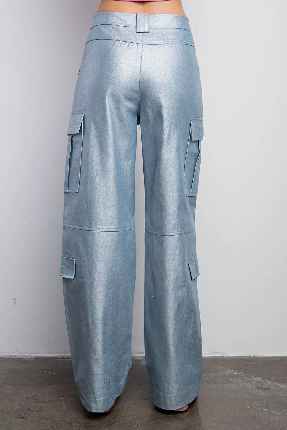 Lurex Wide Leg Cargo Pants