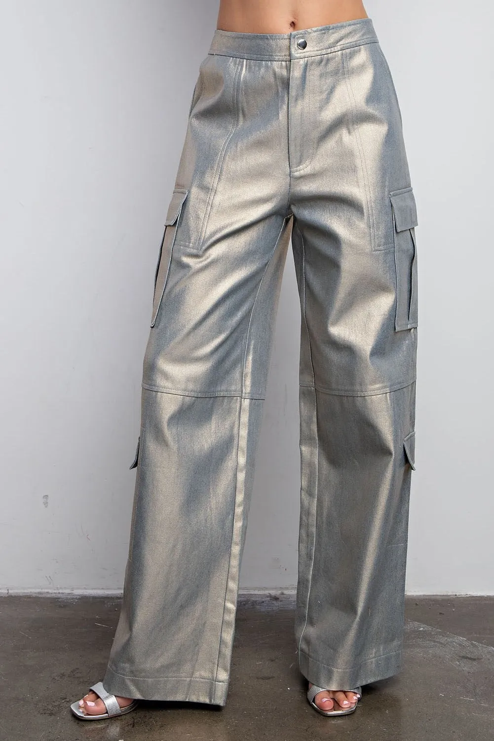Lurex Wide Leg Cargo Pants