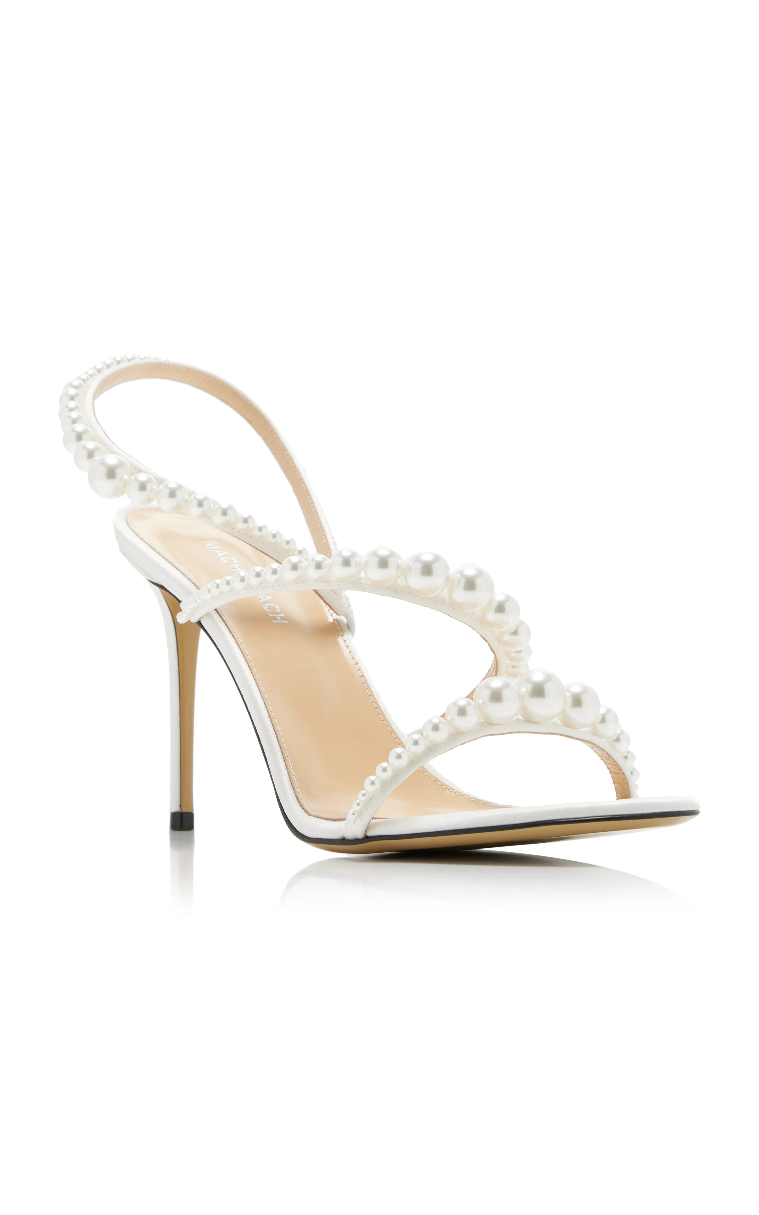 Mach & Mach Sirène Pearl-Embellished Satin Sandals