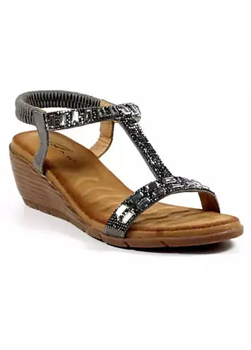 Macie Pewter Wedge Sandals by Lunar | Look Again