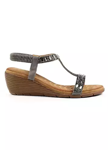 Macie Pewter Wedge Sandals by Lunar | Look Again