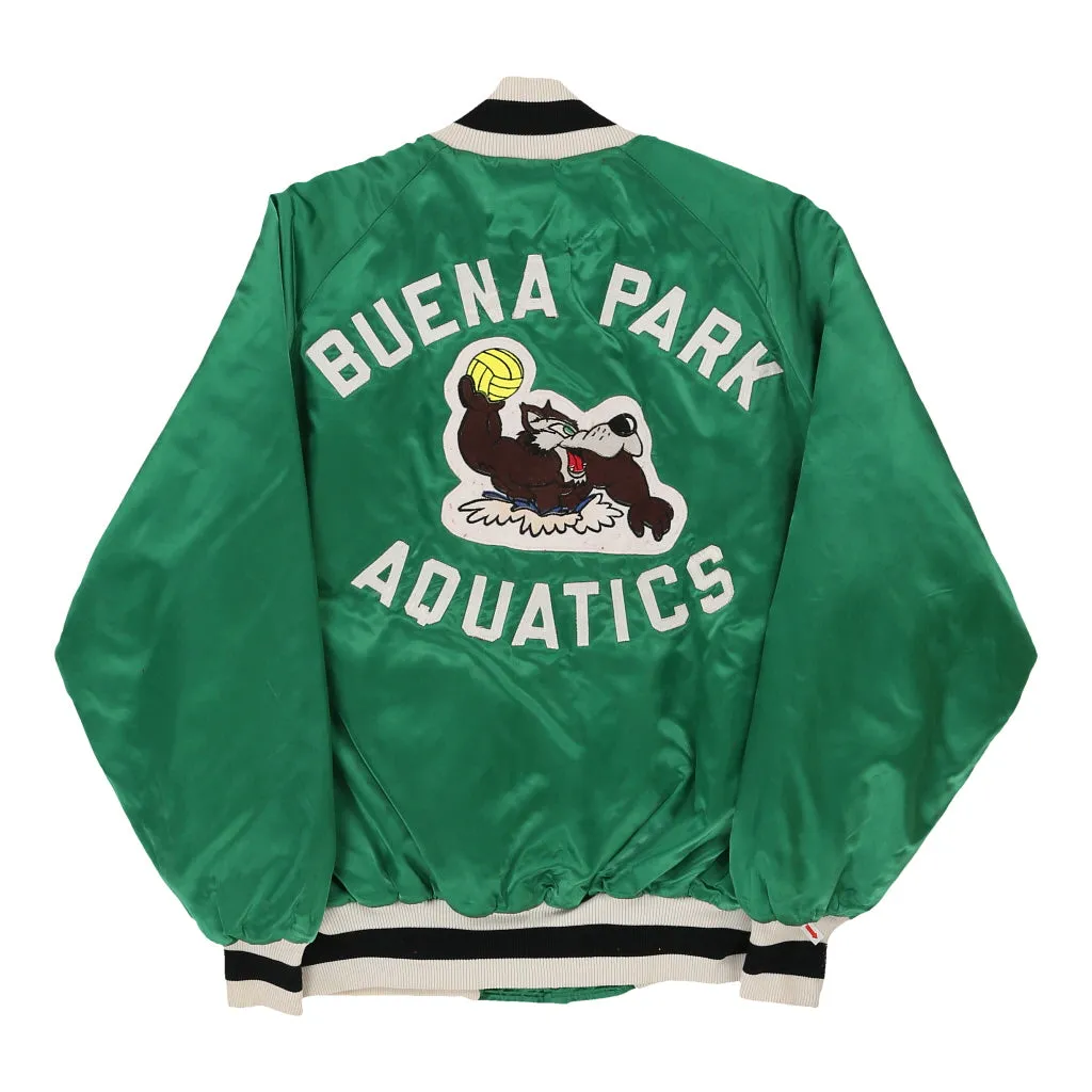 Made in USA. Buena Park Aquatics, Coach Clark '75-'92 Delong Baseball Jacket - Large Green Nylon