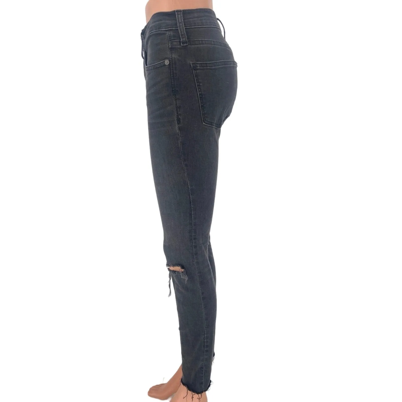 Madewell Black Skinny Mid Rise Distressed Raw Hem Stretch Ankle Denim Jeans 26