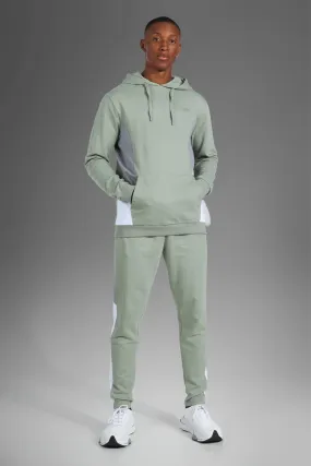 Man Active Gym Colour Block Hooded Tracksuit | boohooMAN UK