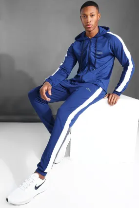 MAN Active Side Stripe Zip Through Hooded Tracksuit | boohooMAN UK