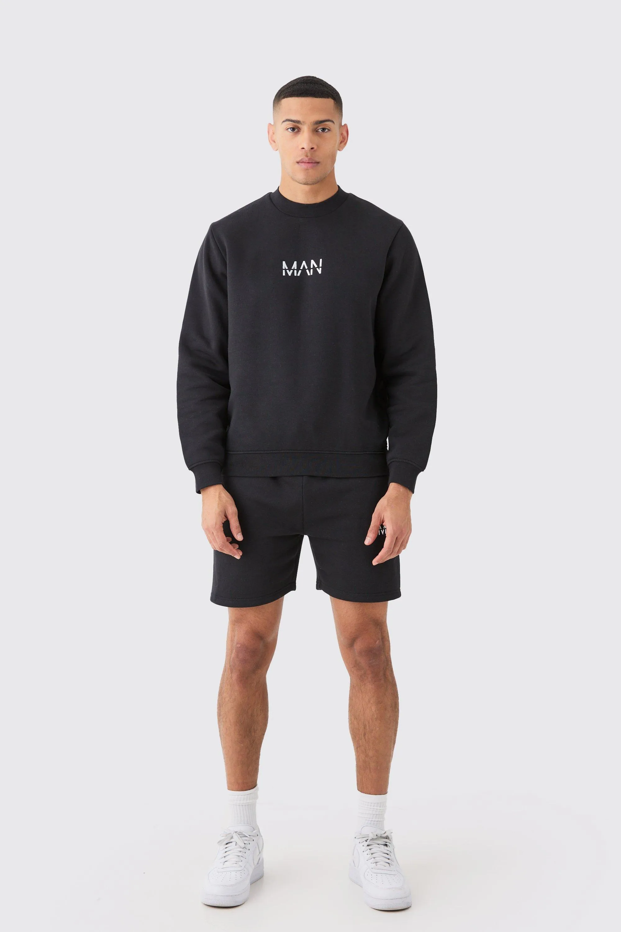 Man Extended Neck Sweatshirt Short Tracksuit | boohooMAN UK
