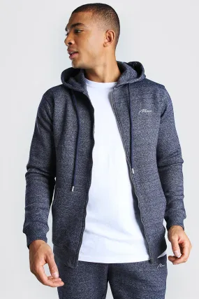 MAN Signature Zip Through Fleece Hoodie | boohooMAN UK