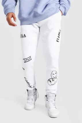 Man Slim Graffiti Print Joggers
