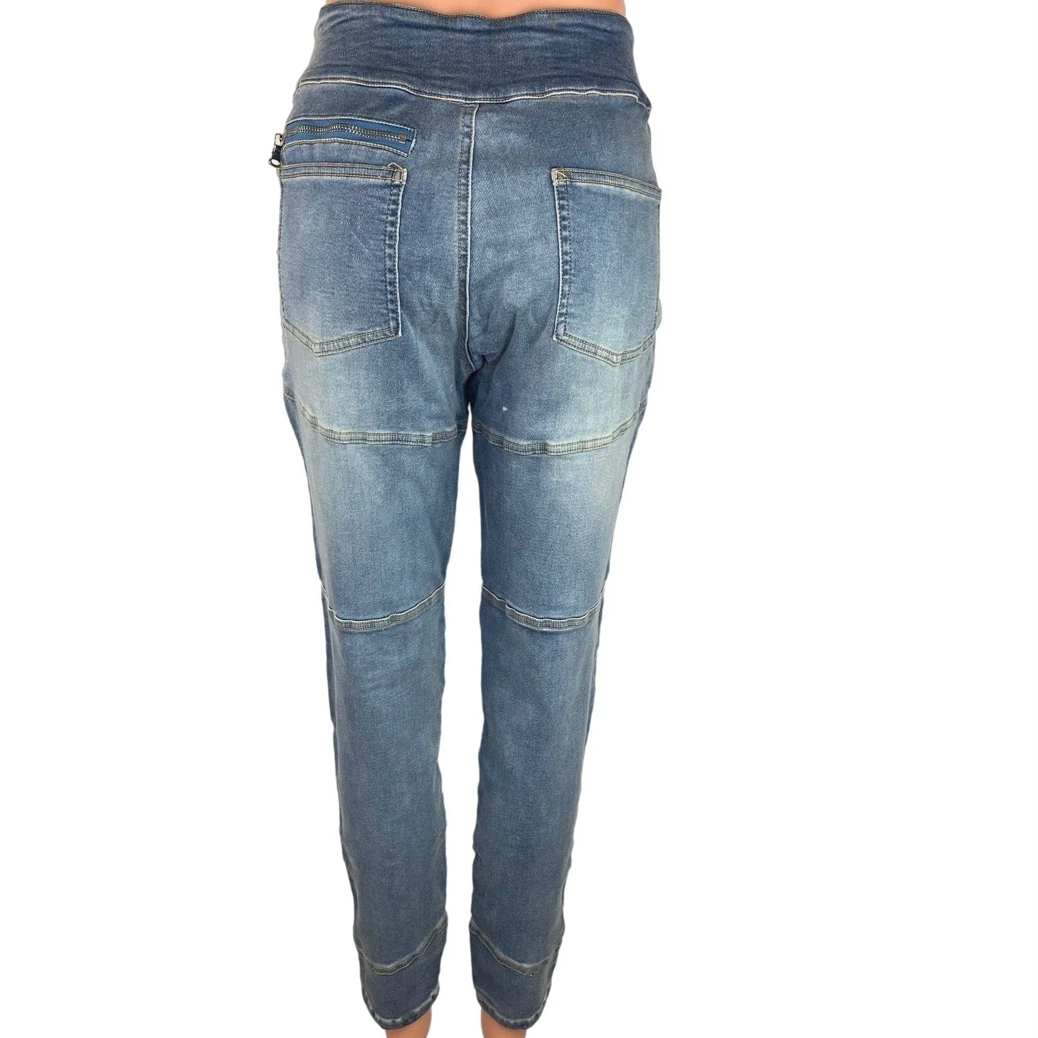 Maniere De Voir Blue Cut-Out High Rise Straight Leg Medium Wash Denim Jeans 10