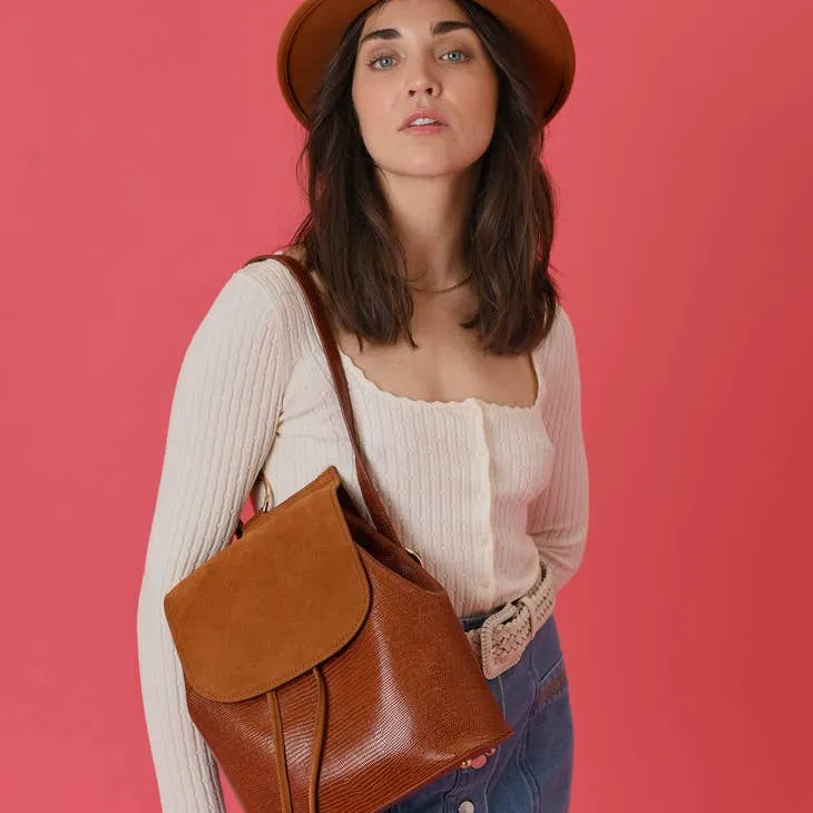 Maradji Donna Small Backpack in Cognac Lizard