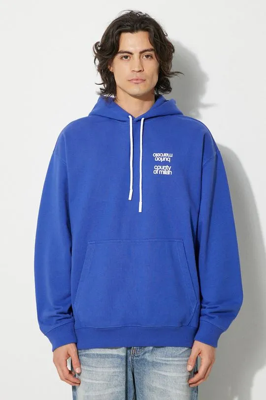Marcelo Burlon sweatshirt MBCM Slogan Comfort Hoodie men's blue color hooded with a print CMBB106F24FLE0064501