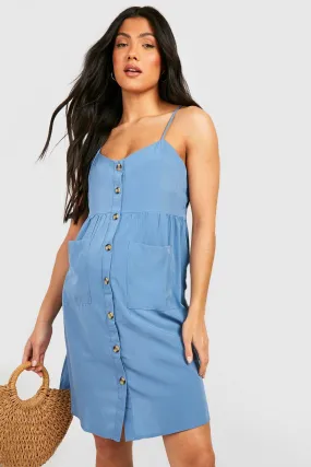 Maternity Button Front Pocket Smock Dress