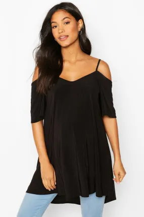 Maternity Cold Shoulder Slinky Tunic Top