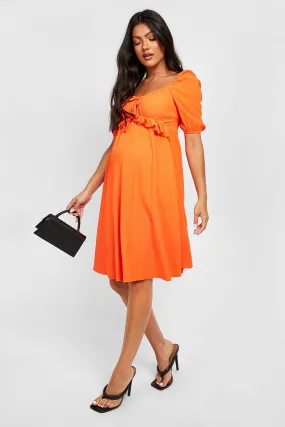 Maternity Crinkle Ruffle Smock Dress