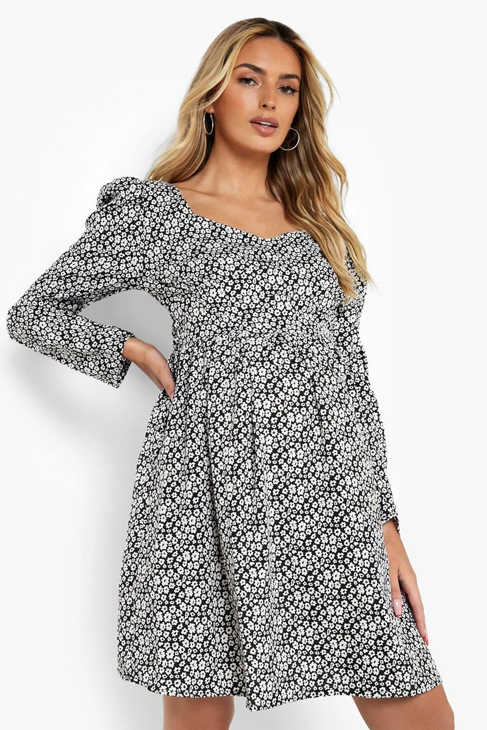 Maternity Ditsy Puff Sleeve Smock Dress